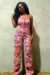 Acid Pink Cargo Jumpsuit